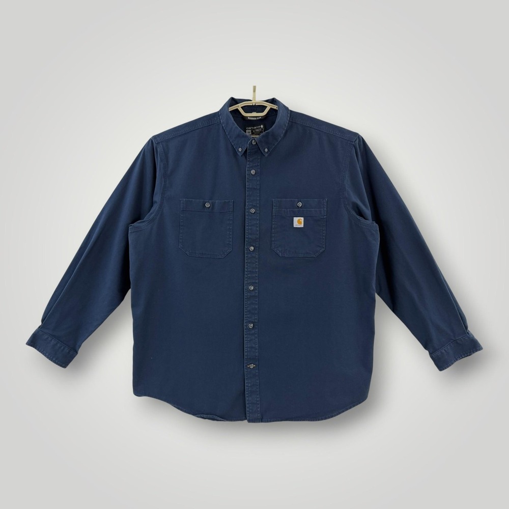 Carhartt Rugged Flex‎ Shirt Mens 2XL Blue Long Sleeve Button Down Workwear
